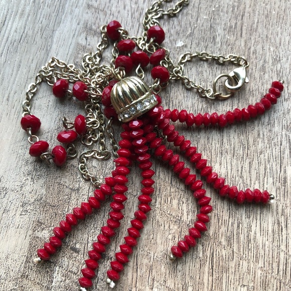 Beaded Tassel Necklace, Antique Vintage Style, Cottagecore, Boho - Picture 2 of 4